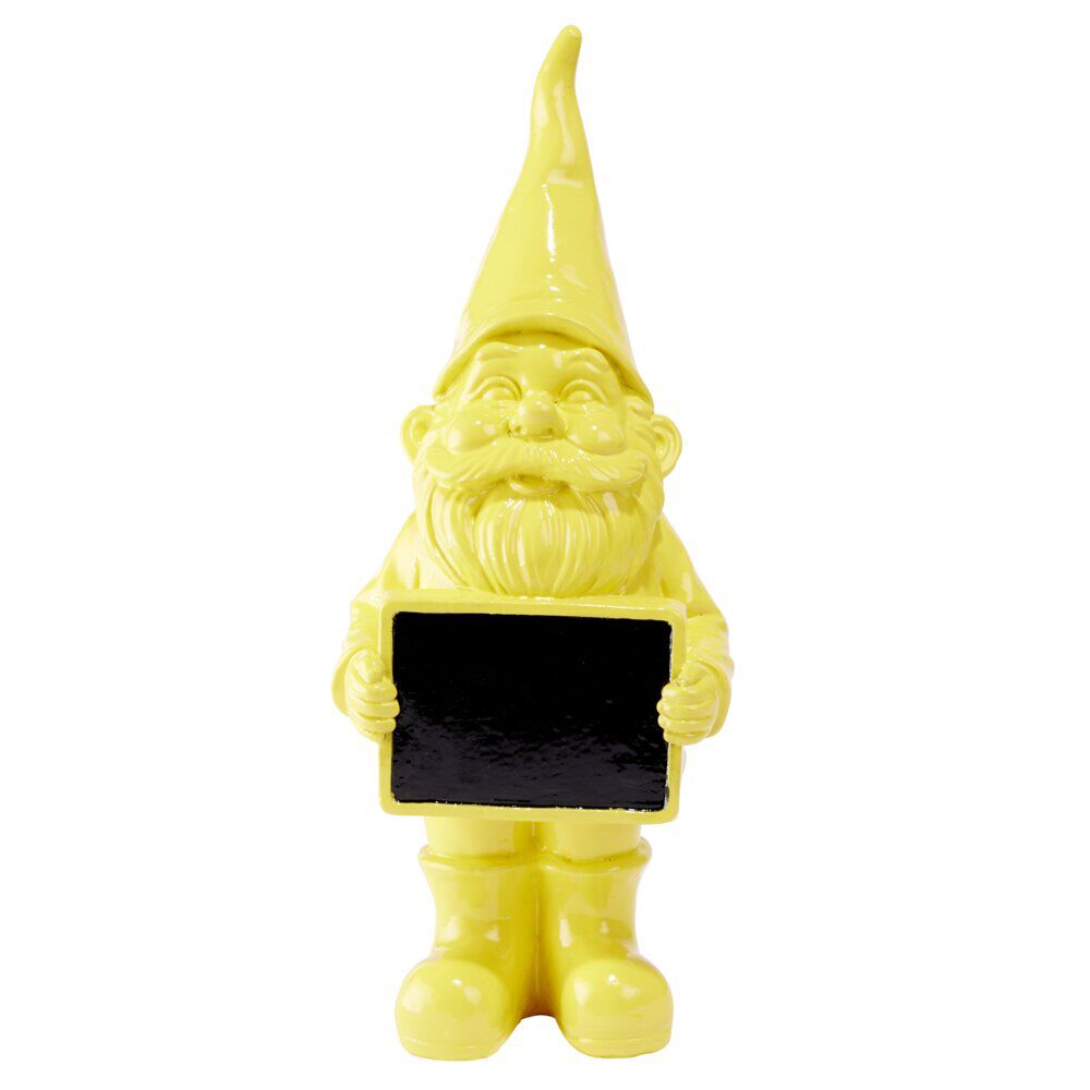 Nain de jardin avec pancarte craie uni jaune H30cm