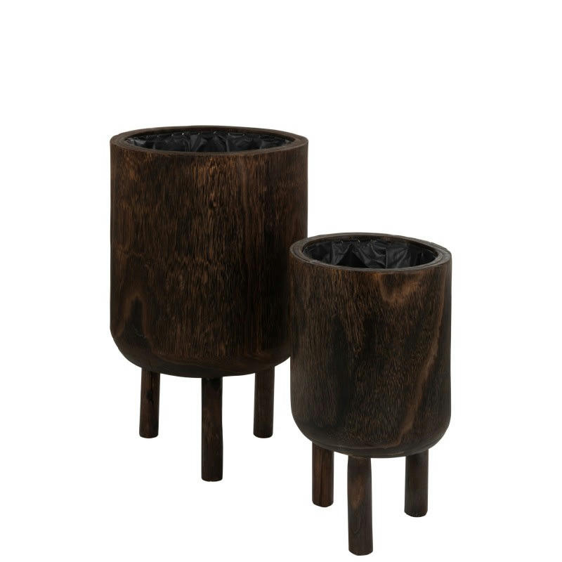 PAULOWNIA - Cachepot sur pied en bois brun H45cm