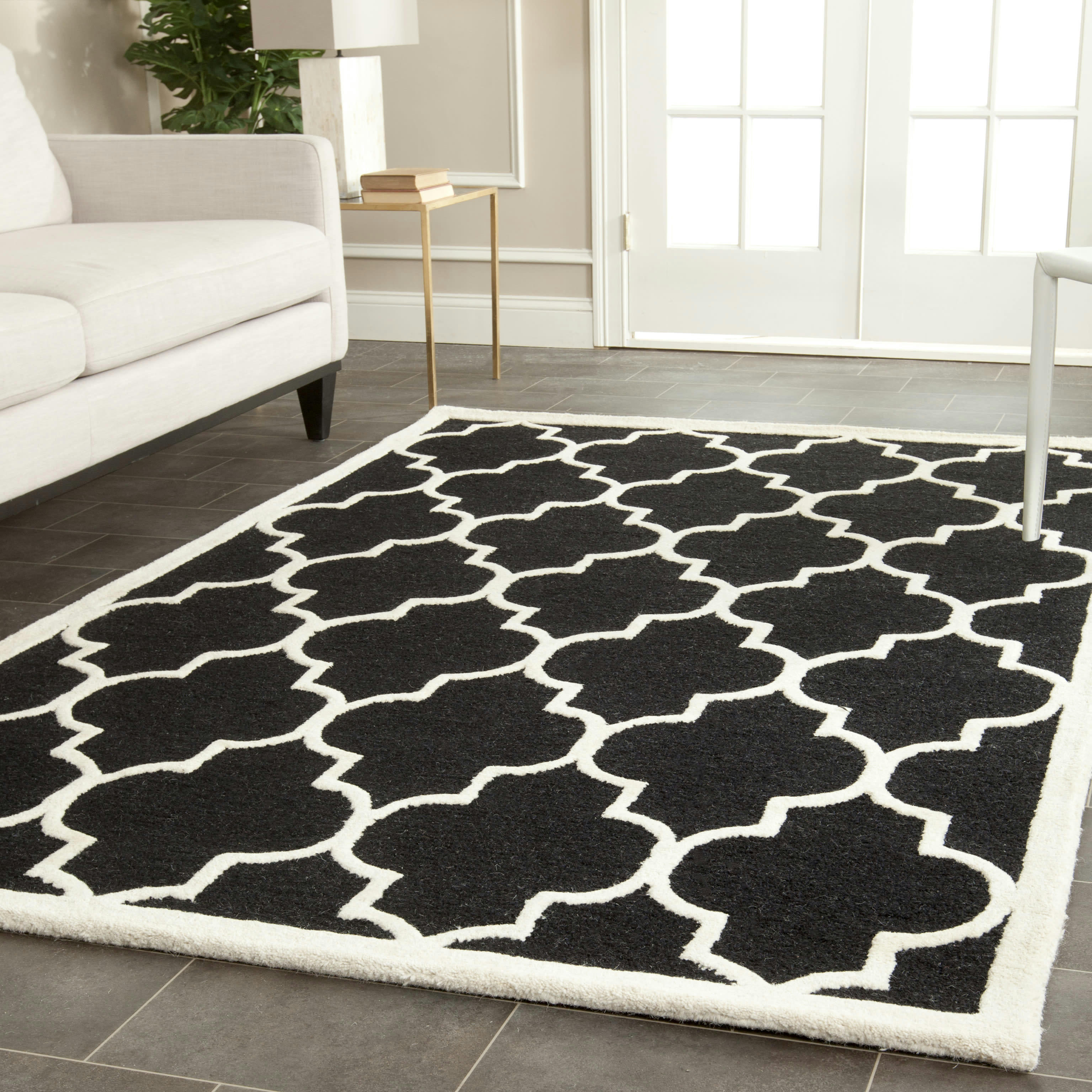 CAMBRIDGE - Tapis de salon interieur en noir & ivoire, 152 x 244 cm