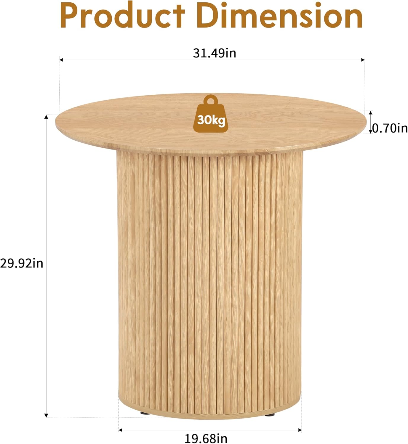 AVZEAR 31.5 Round Dining Table for 2 People, Small Kitchen Dinner Table with Fluted Wood Base, Farmhouse Circle Dining Tables for Home, Kitchen, Dining Room, Living Room (Nature)