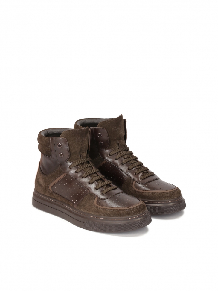 High-top sneakers in suede and smooth leather