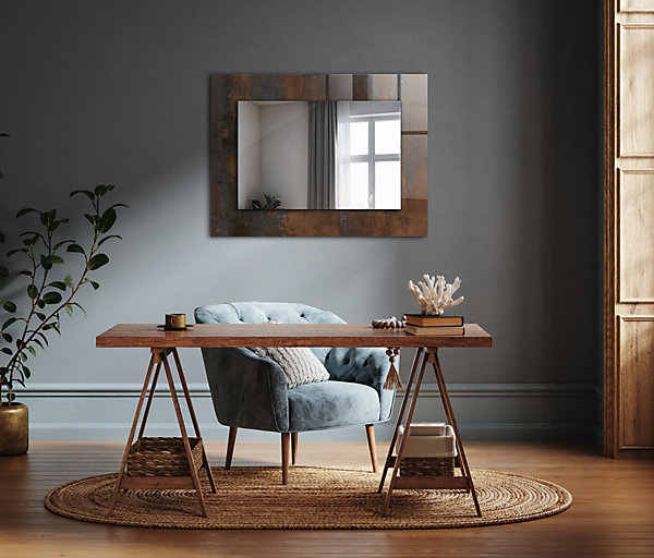 Miroir Rectangulaire Wallfluent 60x40 - 80x60 Métal Rouillé Tendance De Salon, Chambre, Bain Imprimé