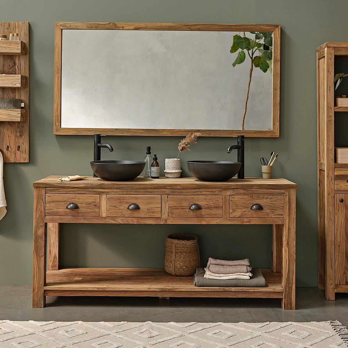 AUSTIN - Meuble de salle de bain en tek recyclé massif 165 cm