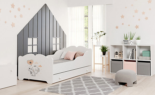 Lit d'enfant Anna 140x70 cm avec tiroir bébé éléphant