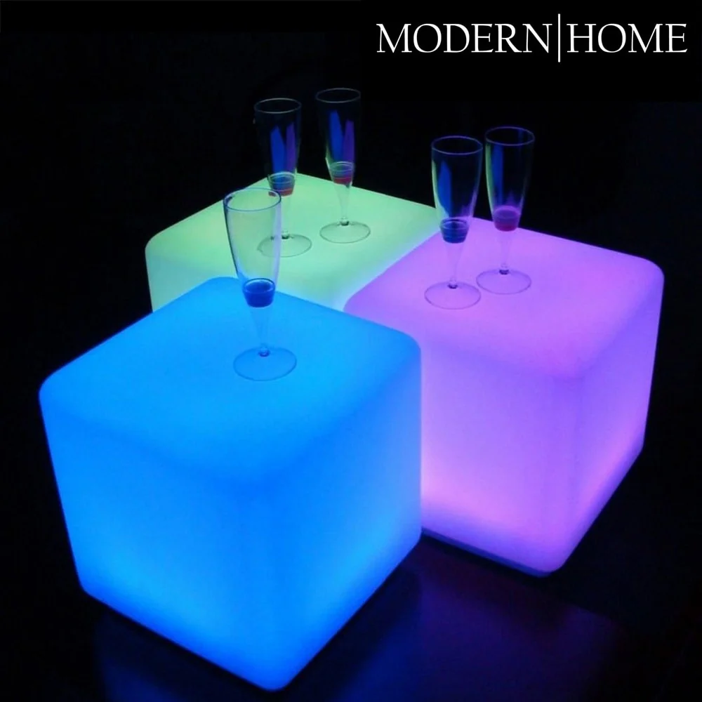 Modern Home LED Glowing Cube Box Stool w/Infrared Remote Control - Color Changing Light Indoor/Outdoor Weatherproof Stool