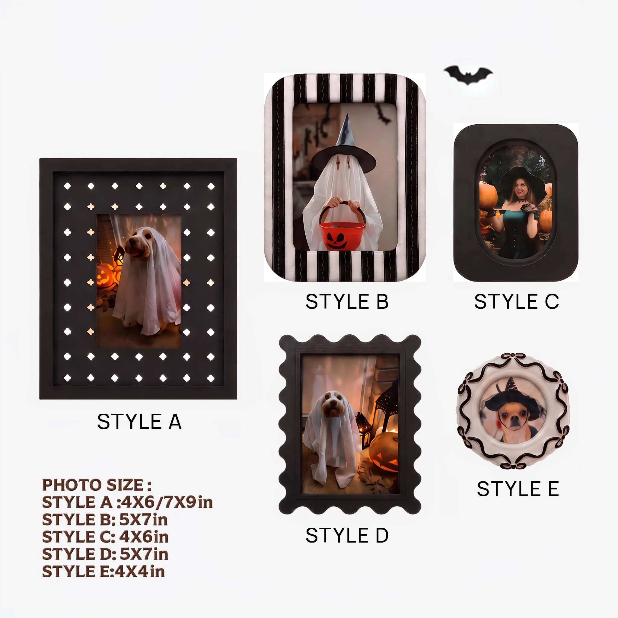 Halloween Picture Frame Set of 5 (4X4/4X6/5X7/7X9) , Vintage Spooky Gallery Wall Frames, Black Halloween Photo Frames