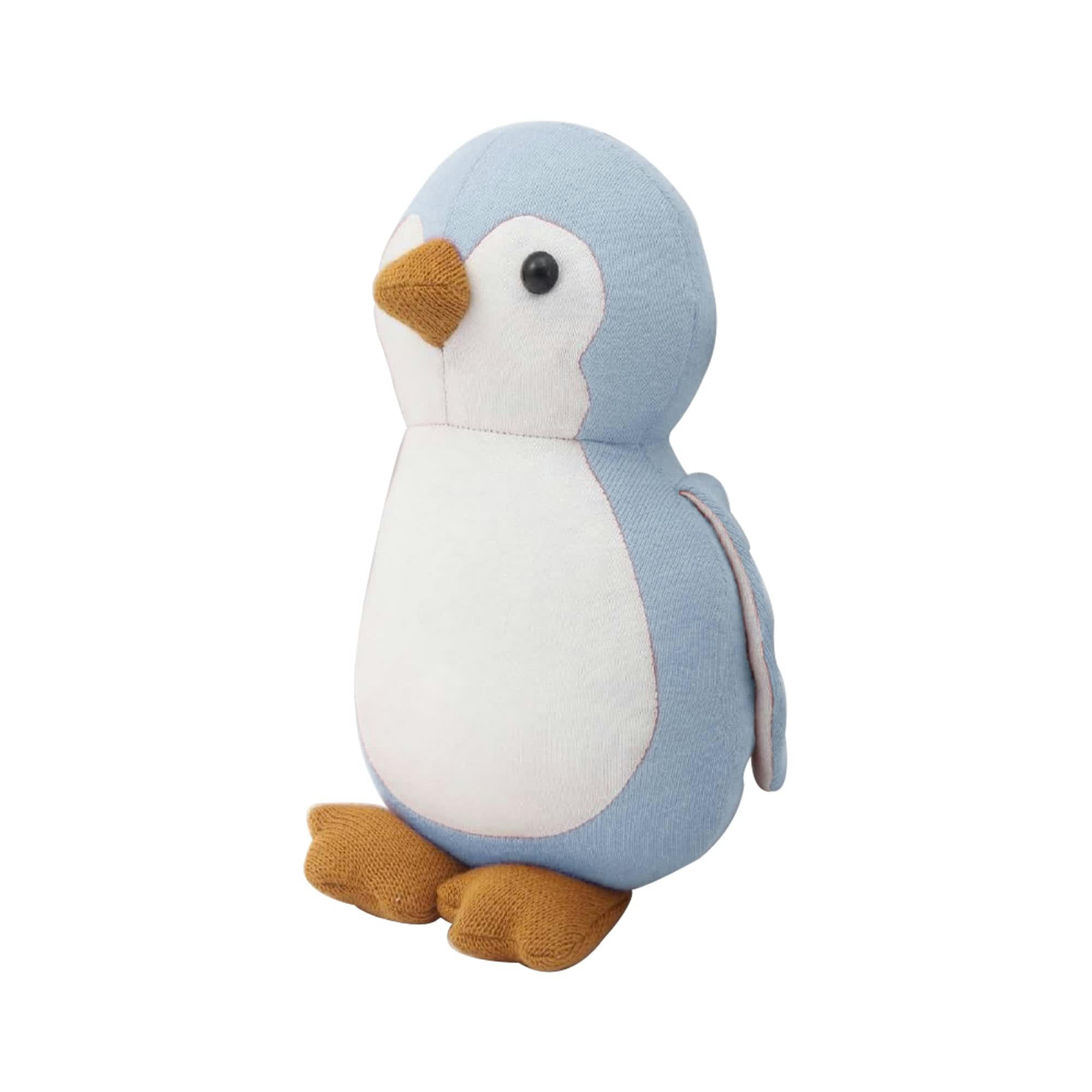 - Peluche musicale bébé pingouin en coton bleu clair 22x22 cm