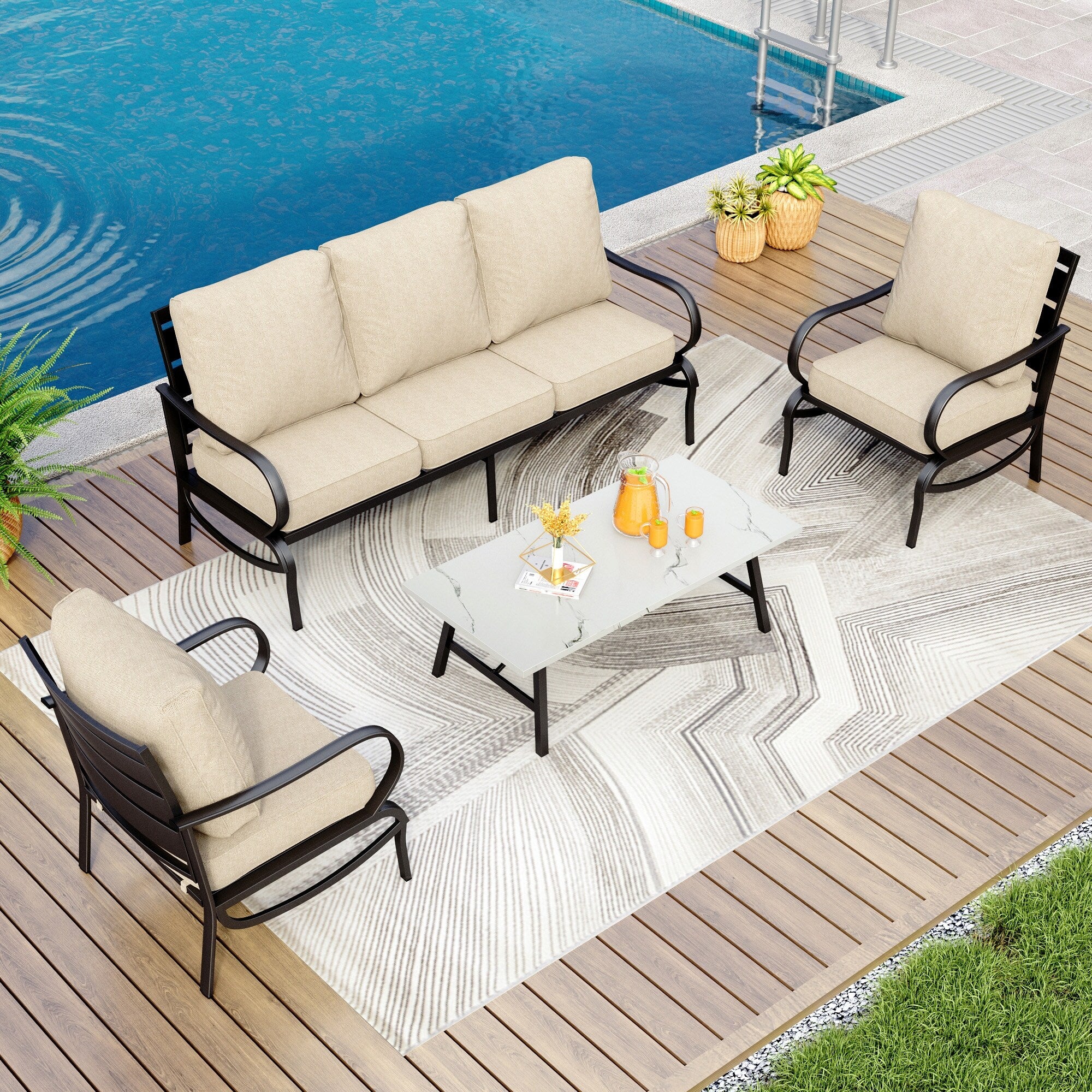 MAISON ARTS 5/7/9-Seat Patio Conversation Set, Outdoor Sofa Set with Single Sofa Chairs, 3-Seater Sofa, Ottoman and Coffee Table