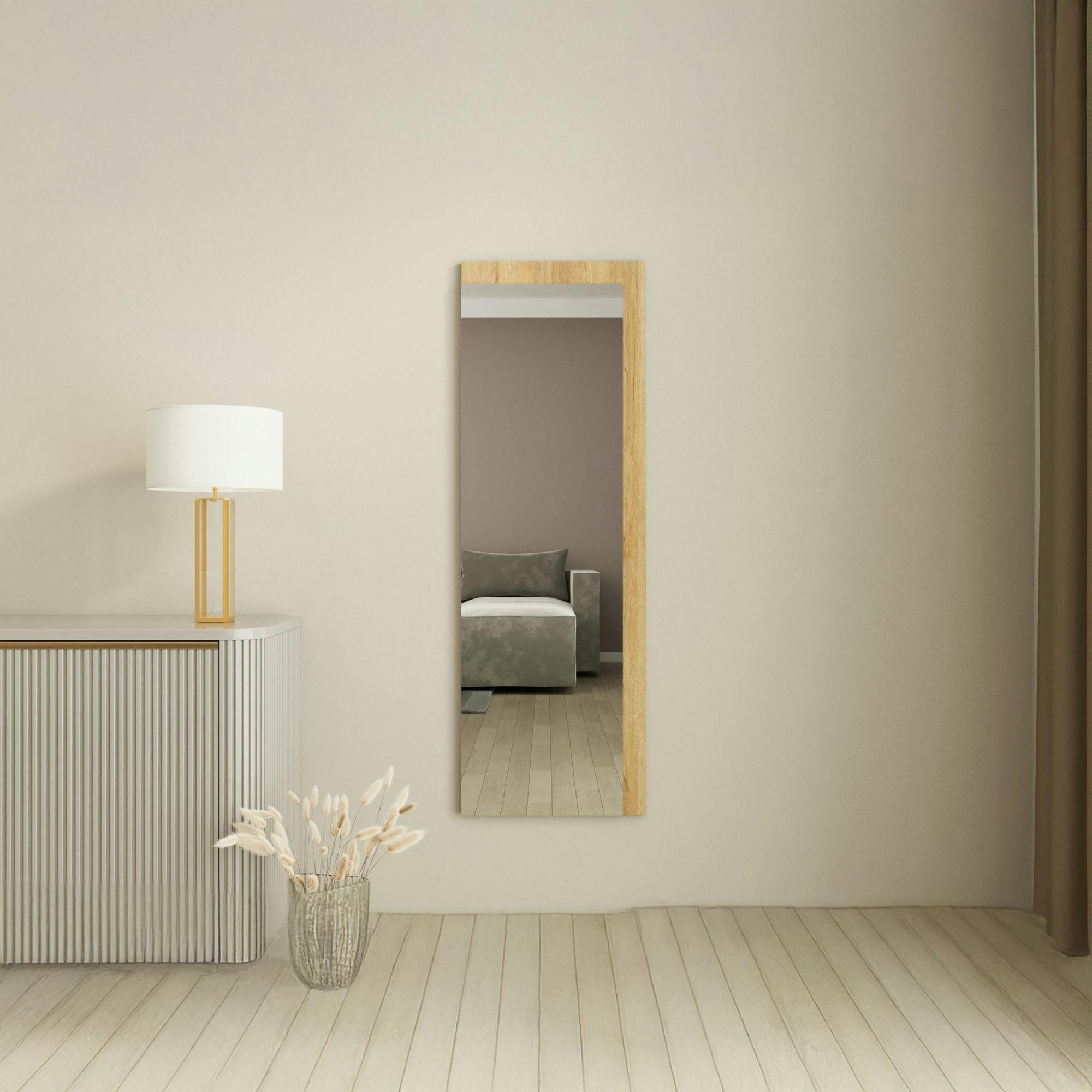 Miroir rectangulaire mural demi-cadre effet bois 120 cm CODY