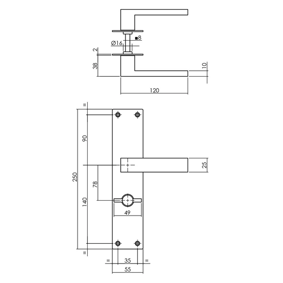 Türdrücker »Amsterdam«, 250x55x2 mm WC 788 mm