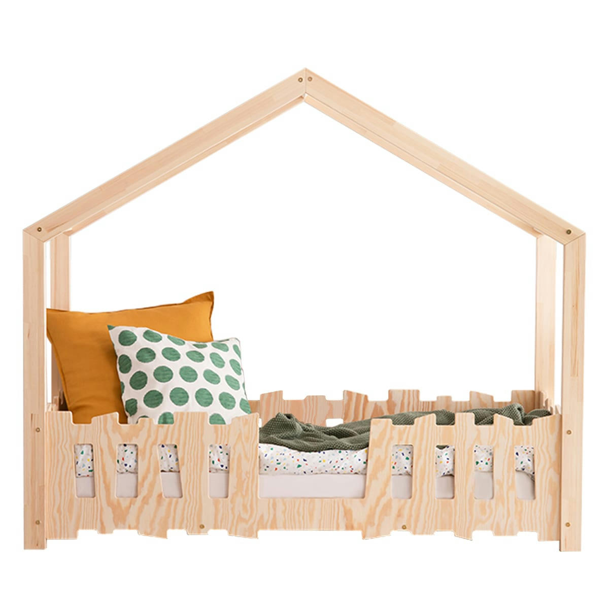 AARON - Lit cabane 90x190 sommier inclus naturel