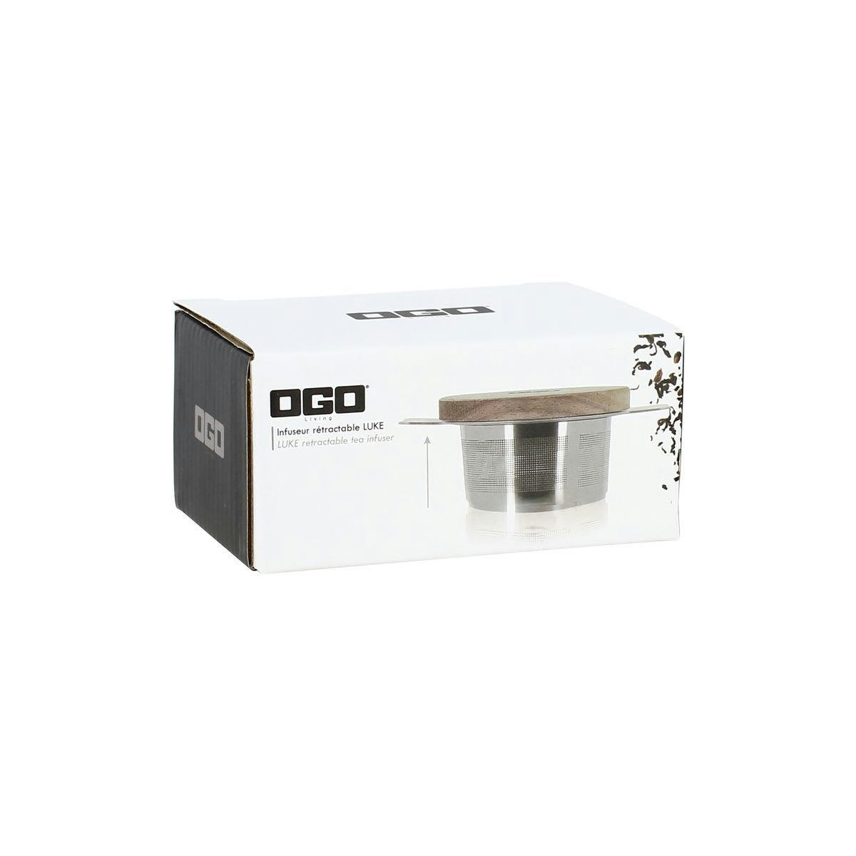 LUKE - Infuseur à thé rétractable en inox avec couvercle en bois d'acacia