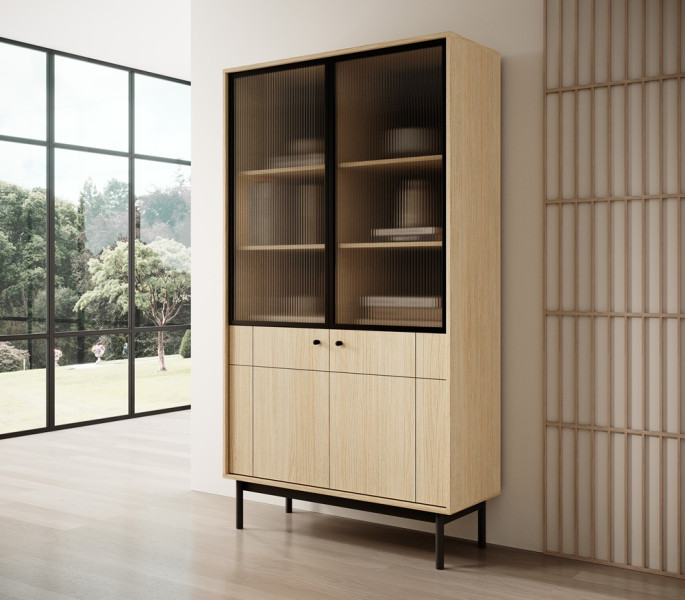 Witryna NATURE w stylu japandi do salonu WT104 - dąb linea