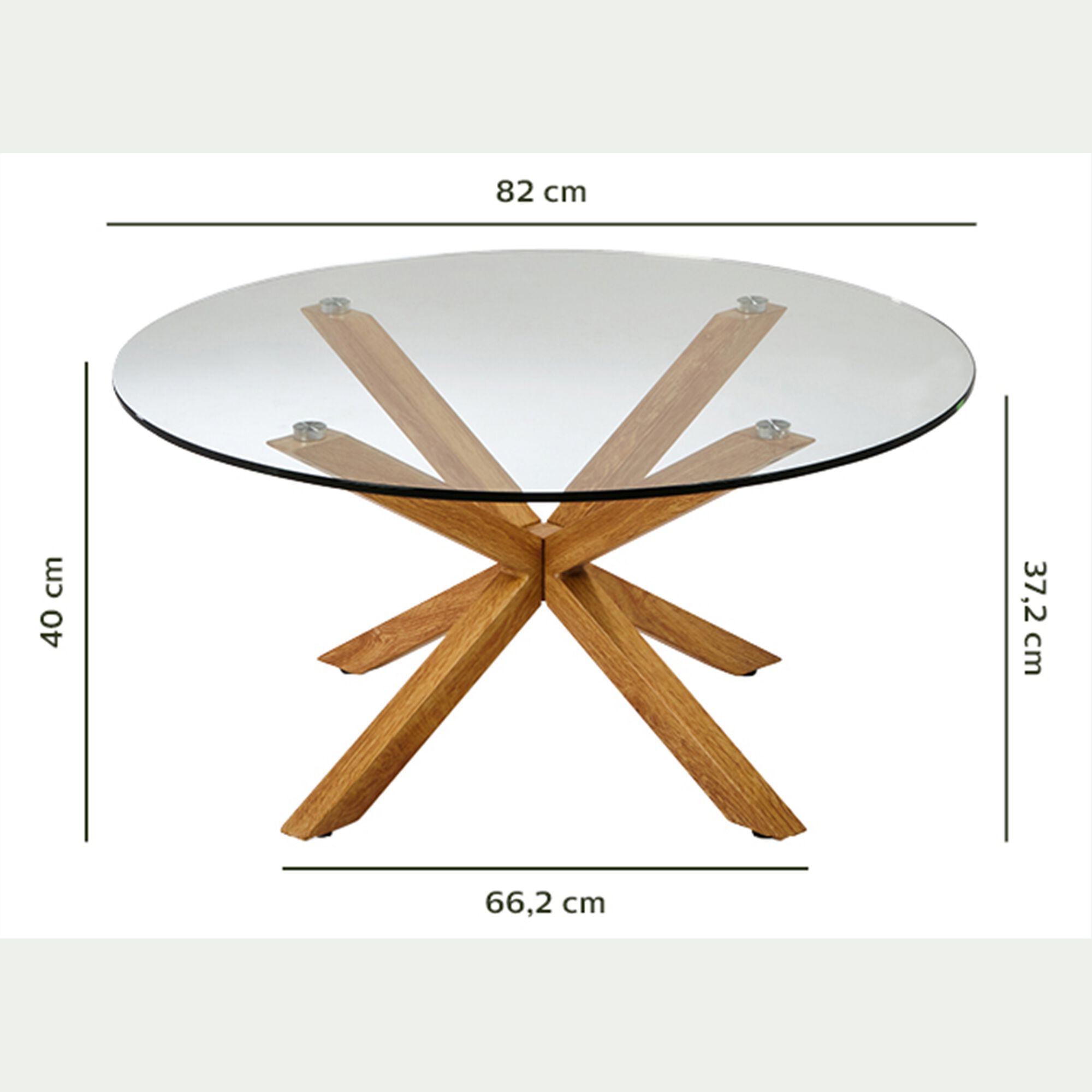 ARENO - Table basse ronde en verre et piétement métal effet bois - transparent