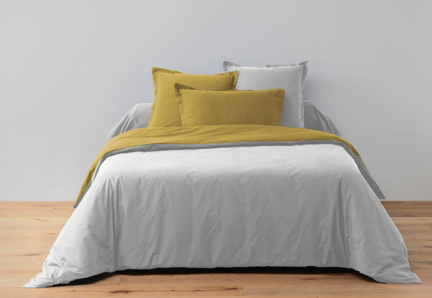 BICOLORE - Parure housse de couette coton jaune 200x200 cm