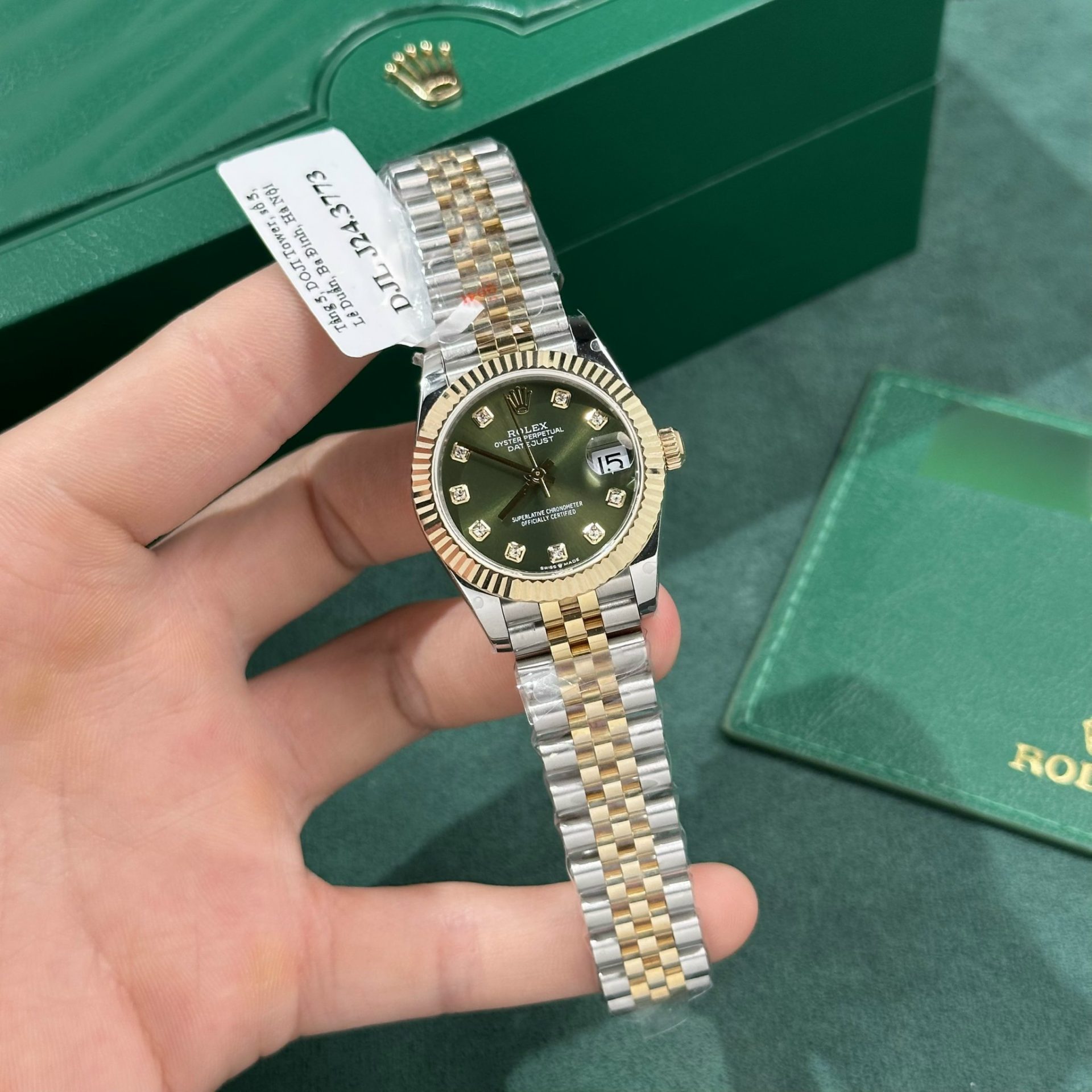 Rolex Datejust SS/YG Plated Green Dial CZ Diamonds 31mm Jub Super Clone