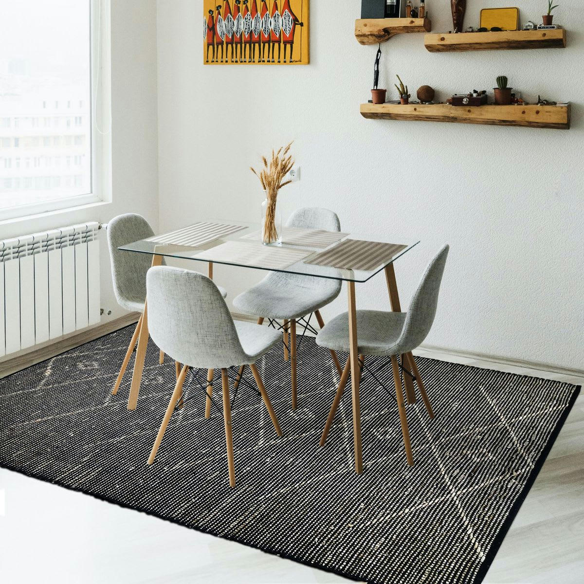 CHIC - Tapis en jonc de mer motif tribal noir 160x230