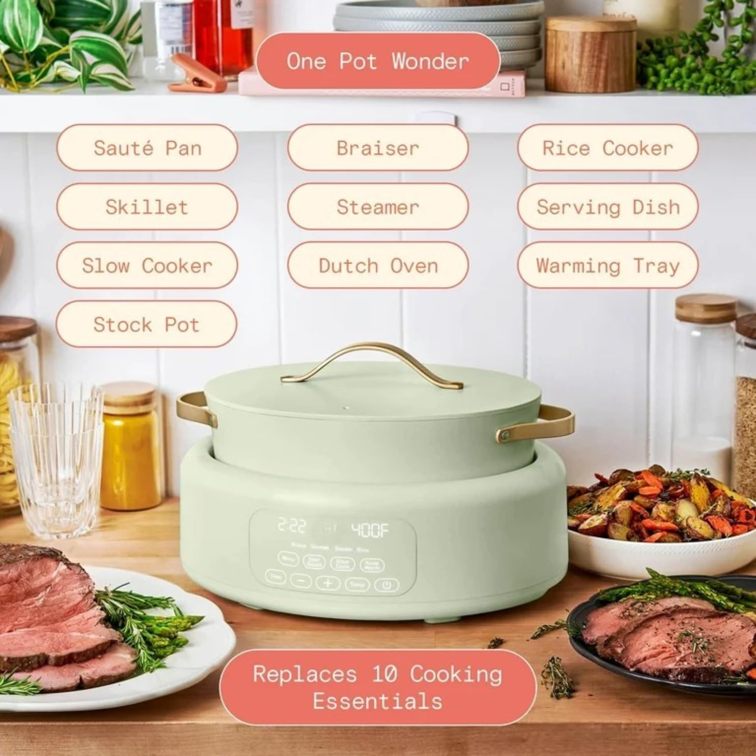 Multi-Cooker 6-Quart 10-in-1 Electric Multi Cooker, Digital Controls, Slow Cook, Steam, Sauté & Rice, Oven-Safe Nonstick Pot