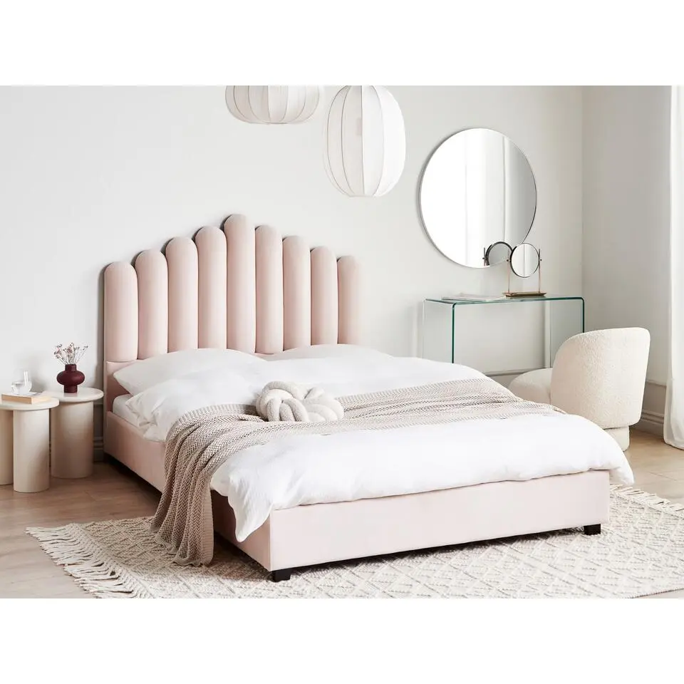 VINCENNES - Bed - Pastelroze - 140 x 200 cm - Fluweel