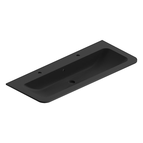 Ensemble salle de bains L. 119 cm meuble sous vasque décor chêne clair   plan vasque noir mat Alba