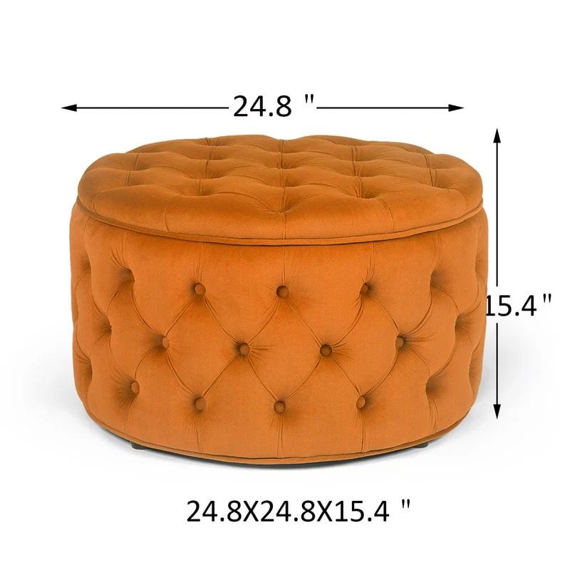 Adeco Round Velvet Button Tufted Storage Ottoman Footrest Footstool
