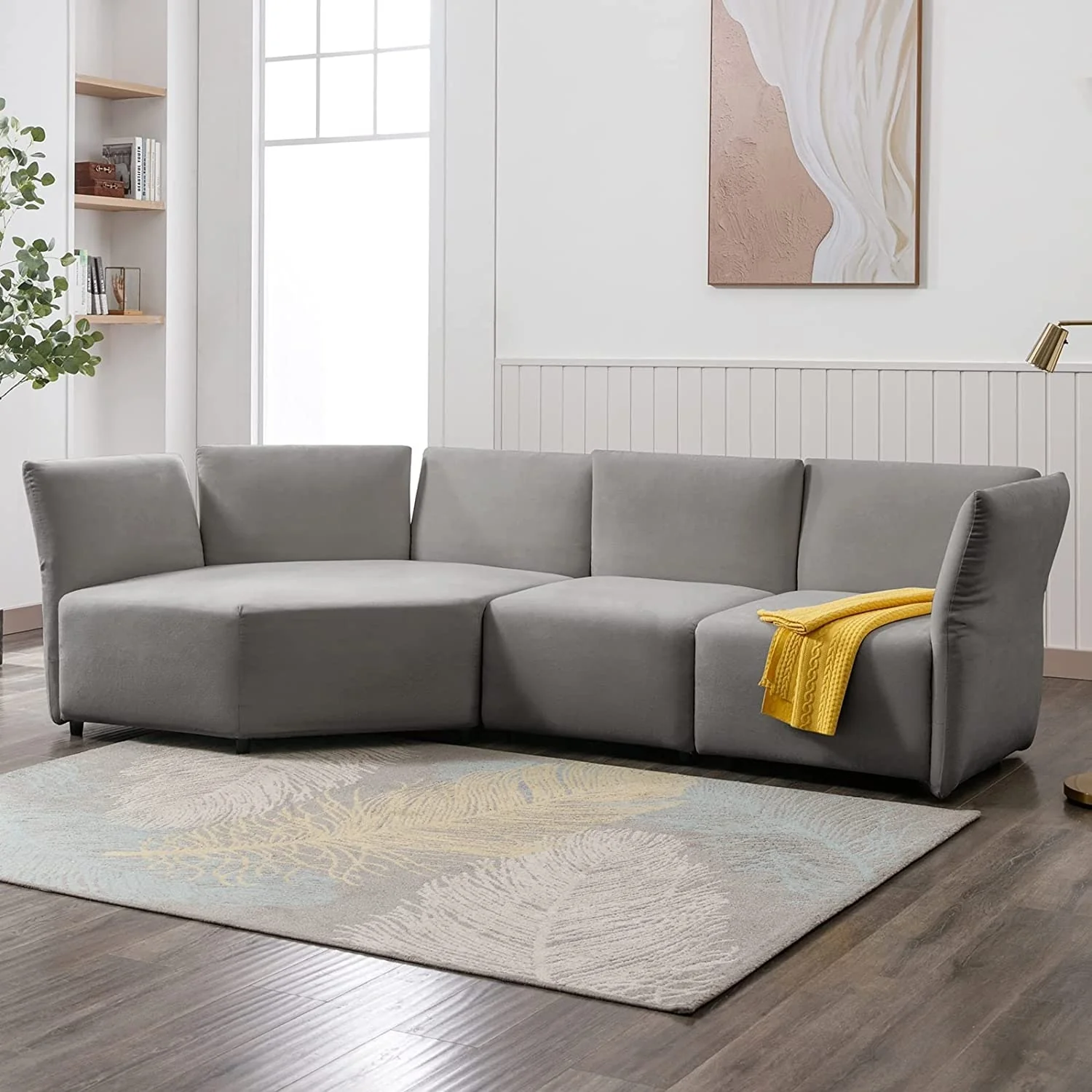 Mixoy Curved Sectional Upholstered Velvet Sofa,Free Combination Modular 4 Seater Couches with Adjustable Armrest,Backrest