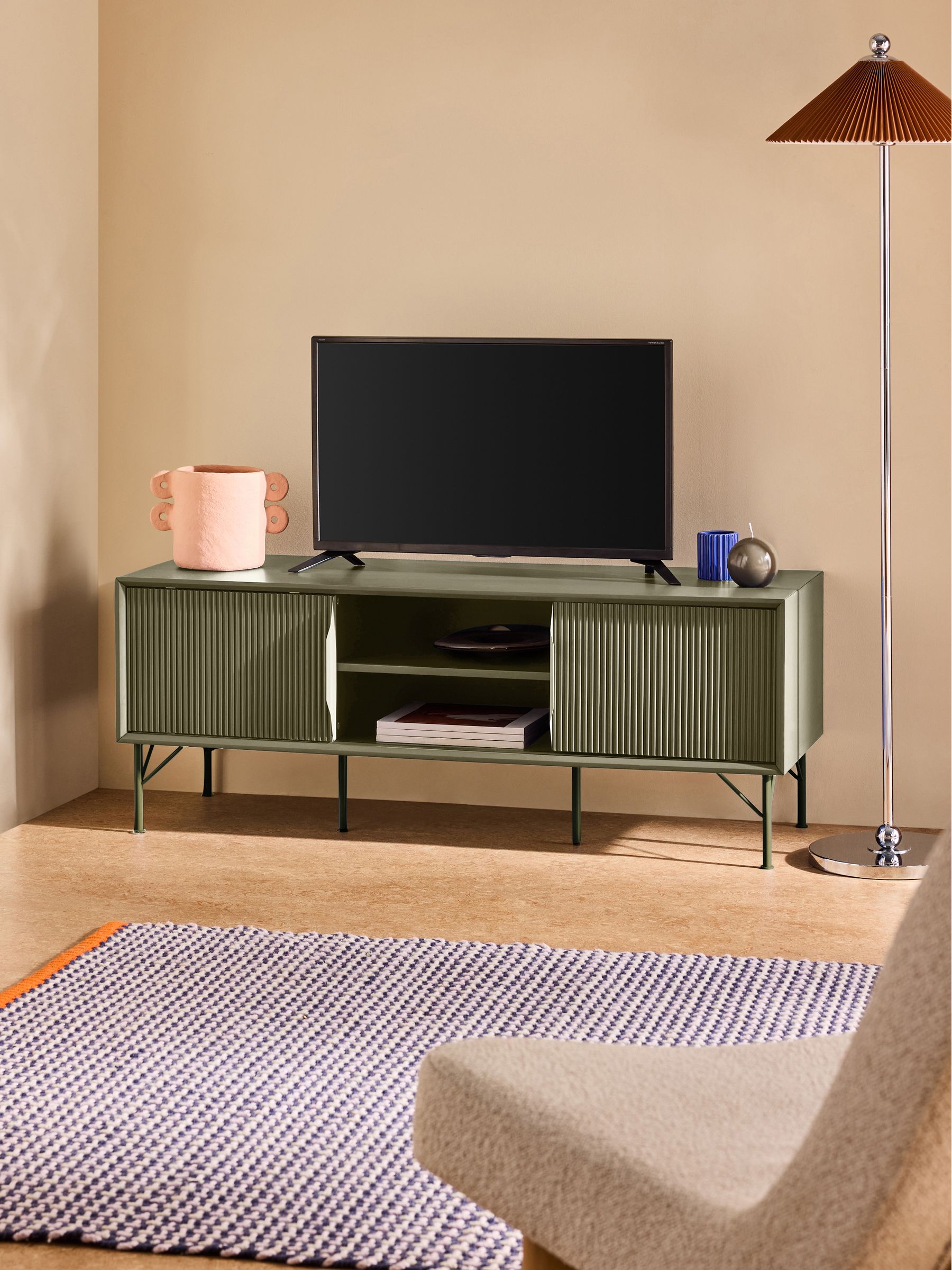Elian Painted Up to 50 Inch Sliding Door TV Unit in Green