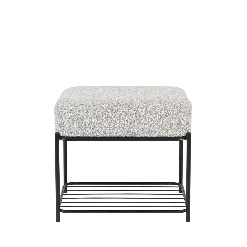 MILOU - Tabouret rectangulaire en tissu et métal blanc