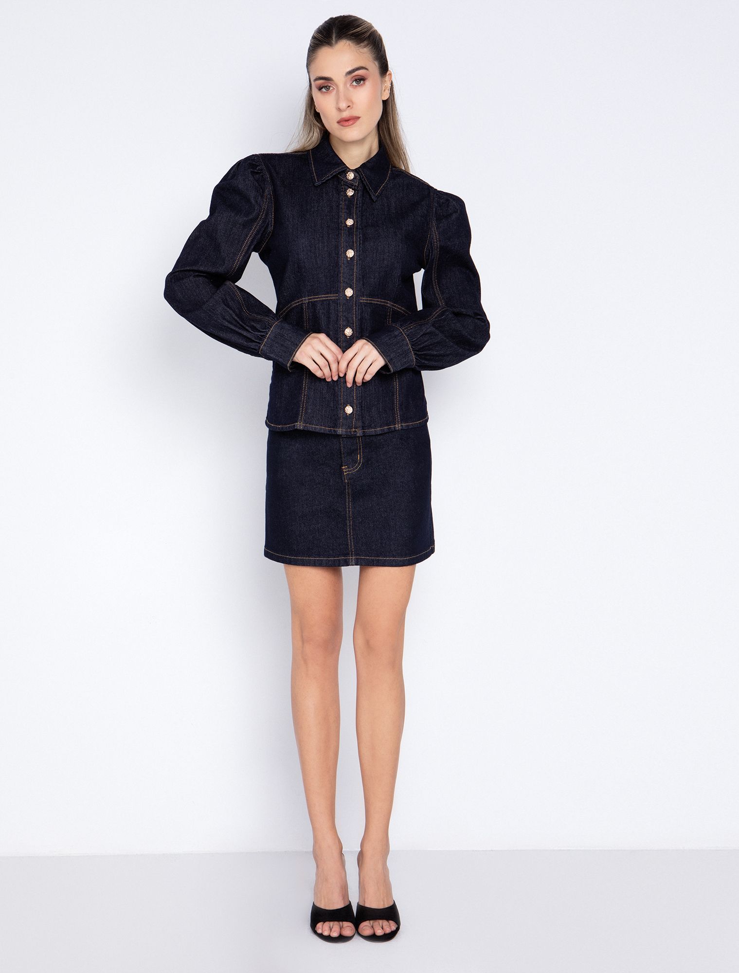 Τζιν πουκάμισο με puff μανίκι