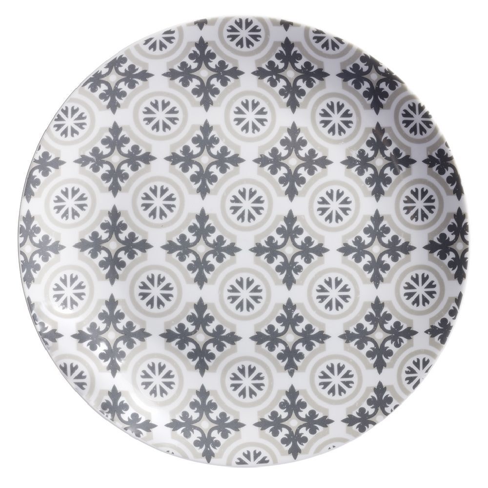 Assiette plate motif carreau de ciment gris Ø26cm