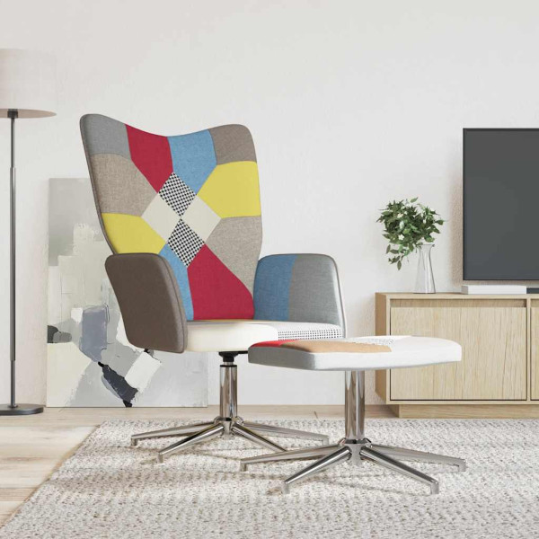 Fotel z Podnóżkiem Fotel Wypoczynkowy Do Salonu Tapicerowany Patchwork