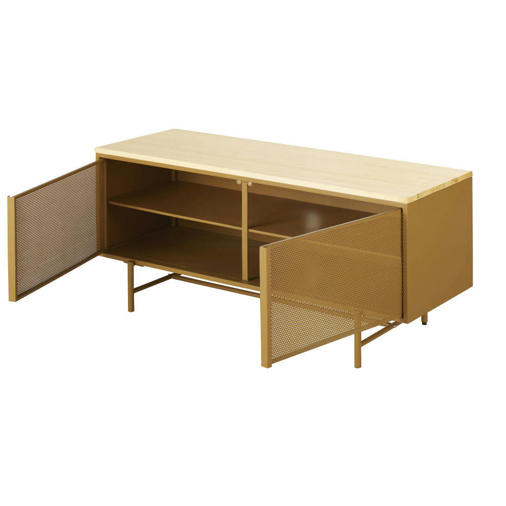 Dely - Meuble TV 2 portes en bois de peuplier et métal jaune