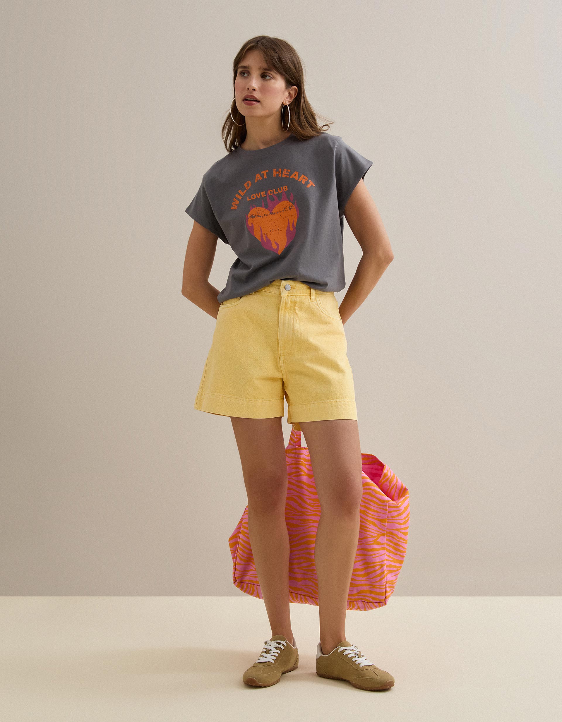 Calções de Ganga, Mulher, Amarelo Claro