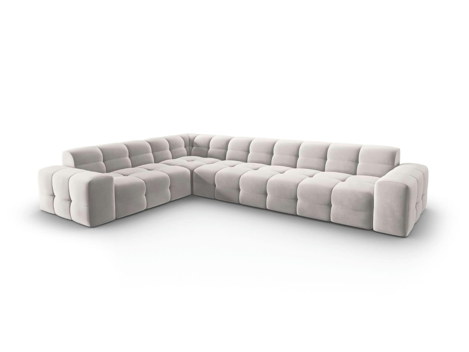 KENDAL - Canapé d'angle gauche 6 places en tissu velours gris clair