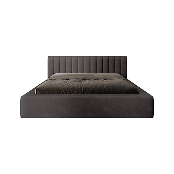 Lit coffre CERVINTissu bouclé Nuage sablé180x200 cmSommier relevableDesign contemporain
