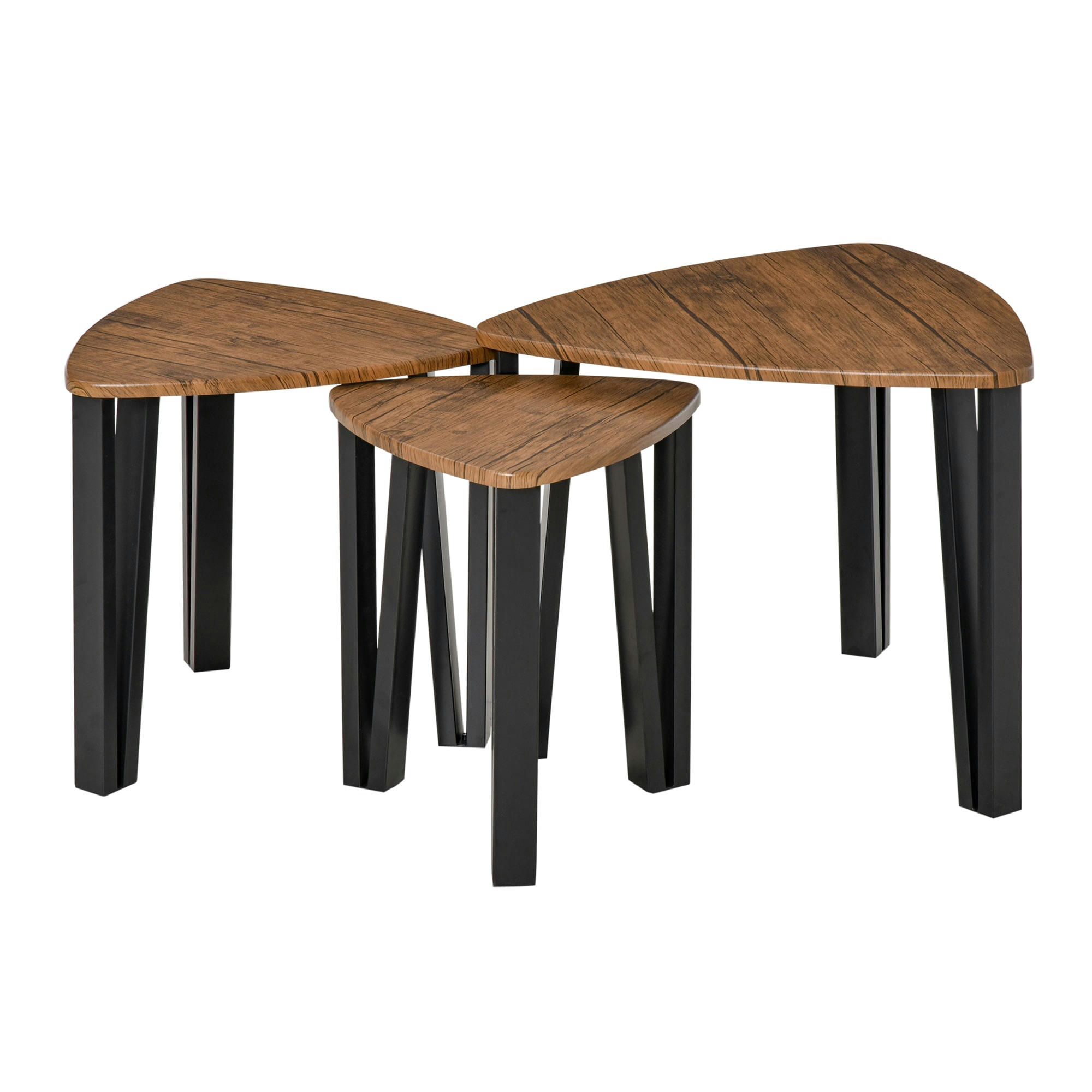 - Lot de 3 tables basses gigognes encastrables design aspect noyer