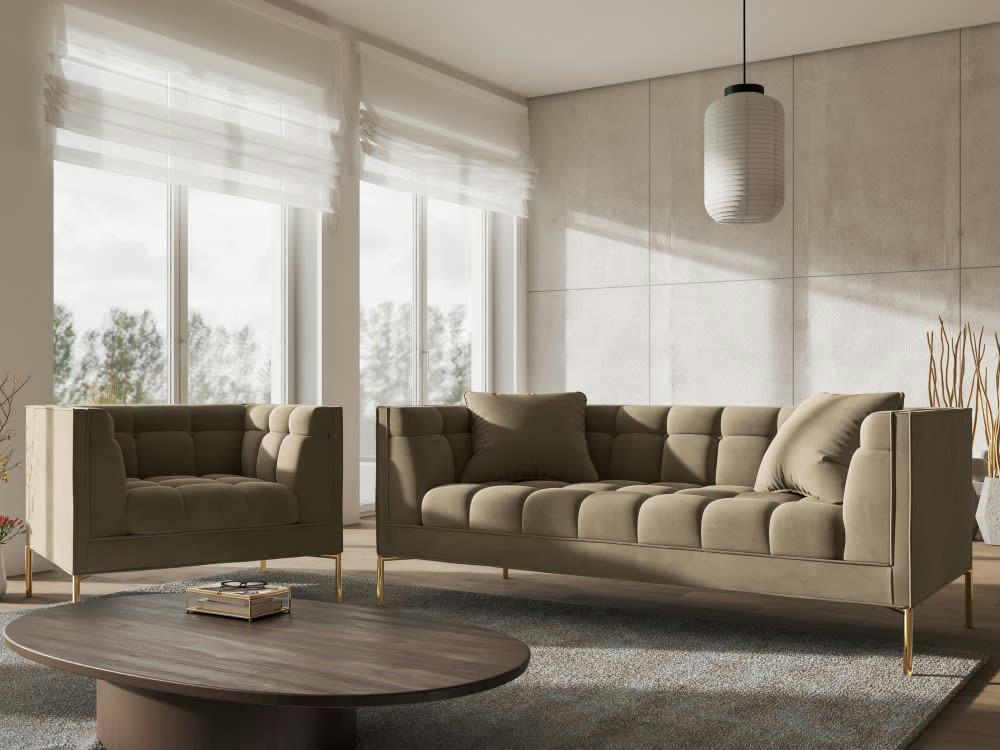 KAROO - Fauteuil velours cappuccino