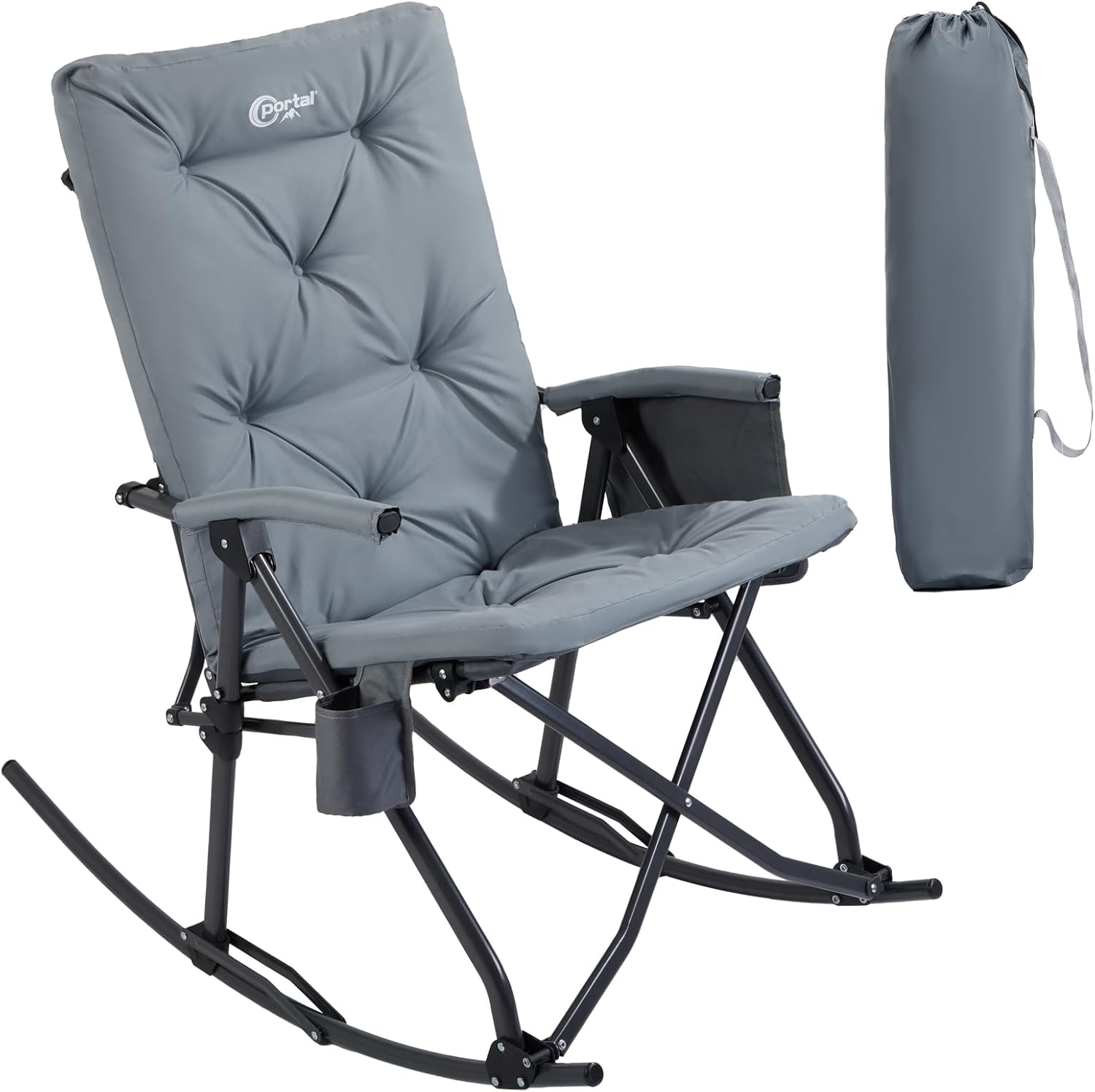 Portal Folding Rocking Camping Chair Outdoor - Thick Padded Rocking Recliner Chair Portable Camping Rocker for Patio Front Porch Backyard Lawn Living Room, Supports 400 LBS