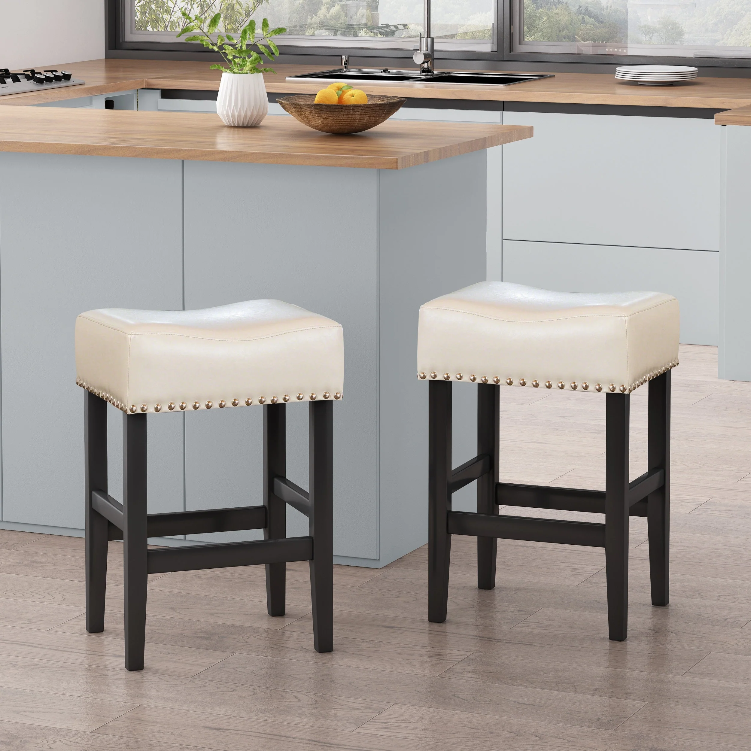 Laramie 26-inch Bonded Leather Backless Counter Stool (Set of 2) by Christopher Knight Home