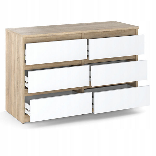 Commode Chêne Sonoma/Blanc 6 tiroirs 100x71,5X33,5CM Meuble TV- Salon - chambre -chifonnier