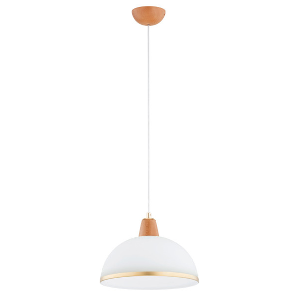 Lampa wisząca jasne drewno-biała-złota REY 1xE27x15W wym: 90x30x30 cm Alfa