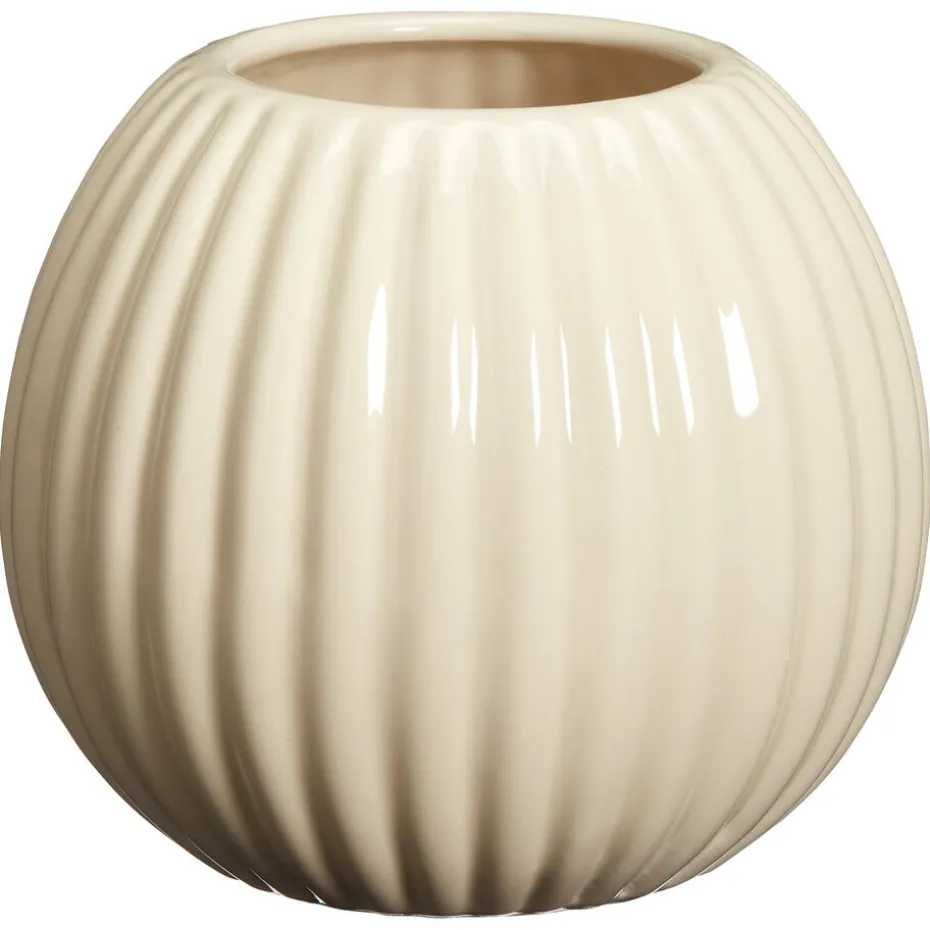 Kwantum Vazen & Potten | Bloempot Ribbel Off-White 15×13 Cm Offwhite
