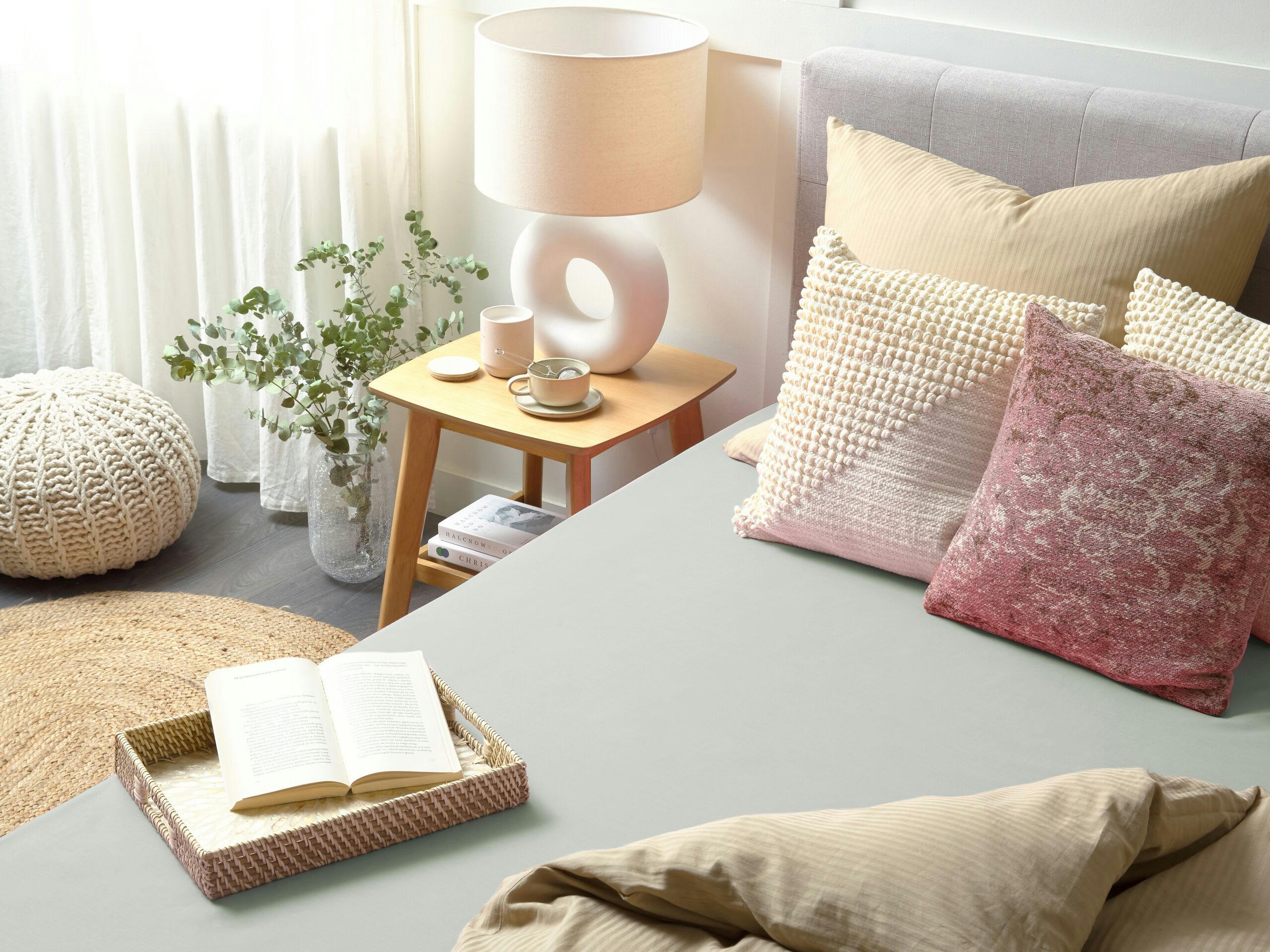 JANBU - Drap-housse en coton 160 x 200 cm vert clair