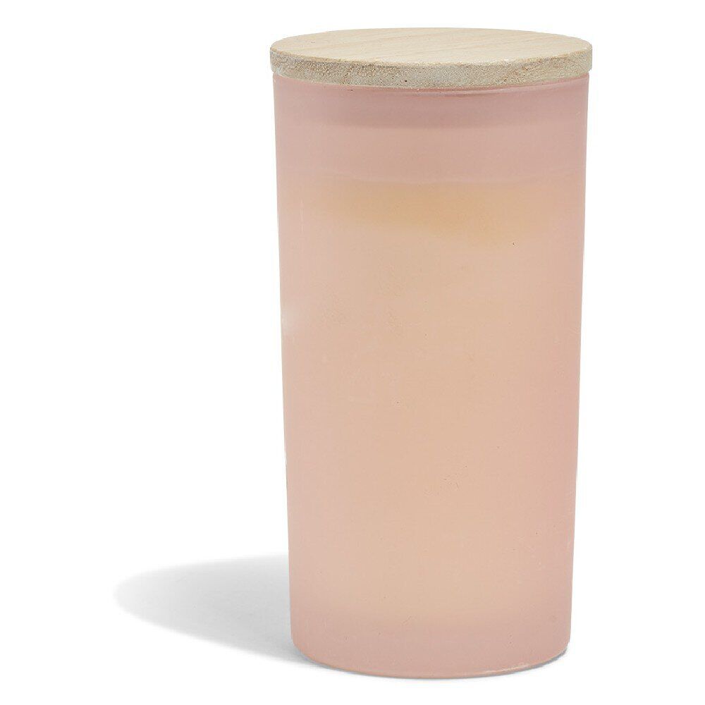 Bougie citronnelle couvercle bois verre rose Ø8xH15cm