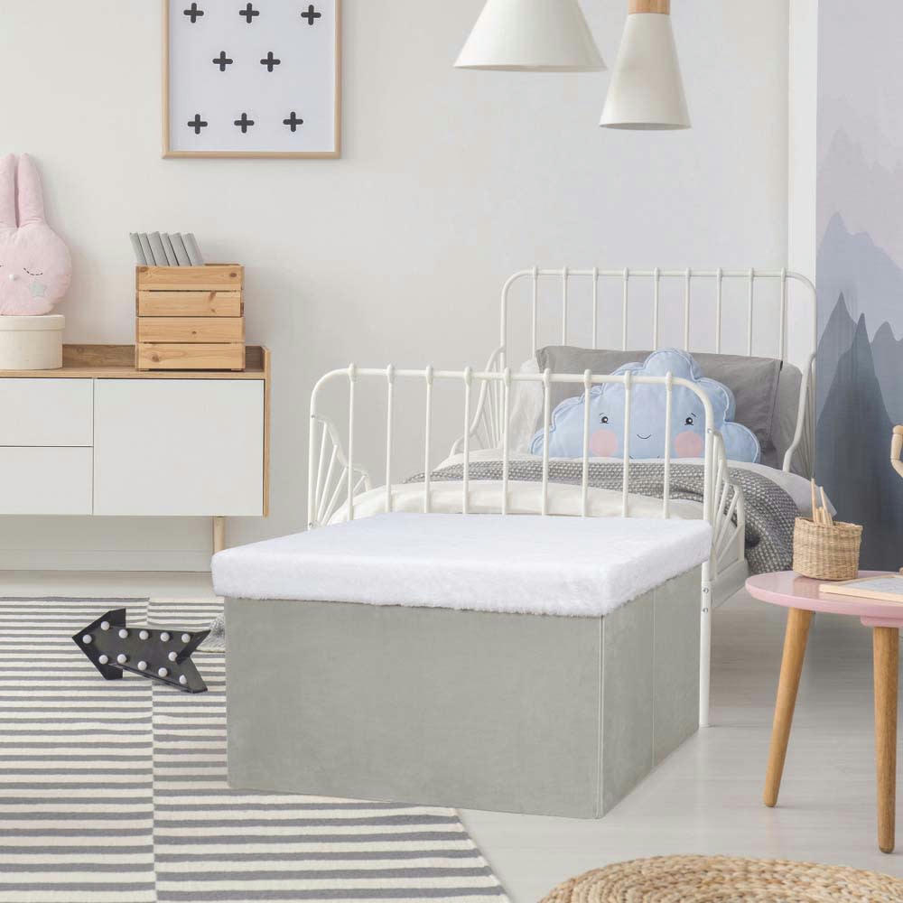 - Banc coffre de rangement bicolore imitation fourrure léo gris