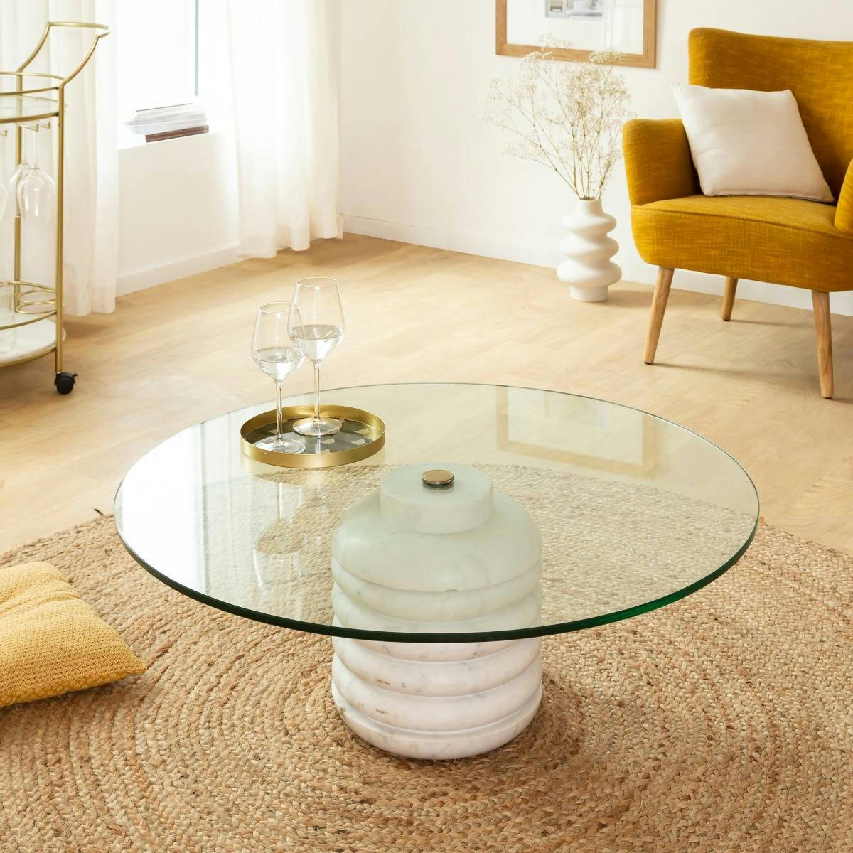 - Table basse en marbre blanc 90 cm