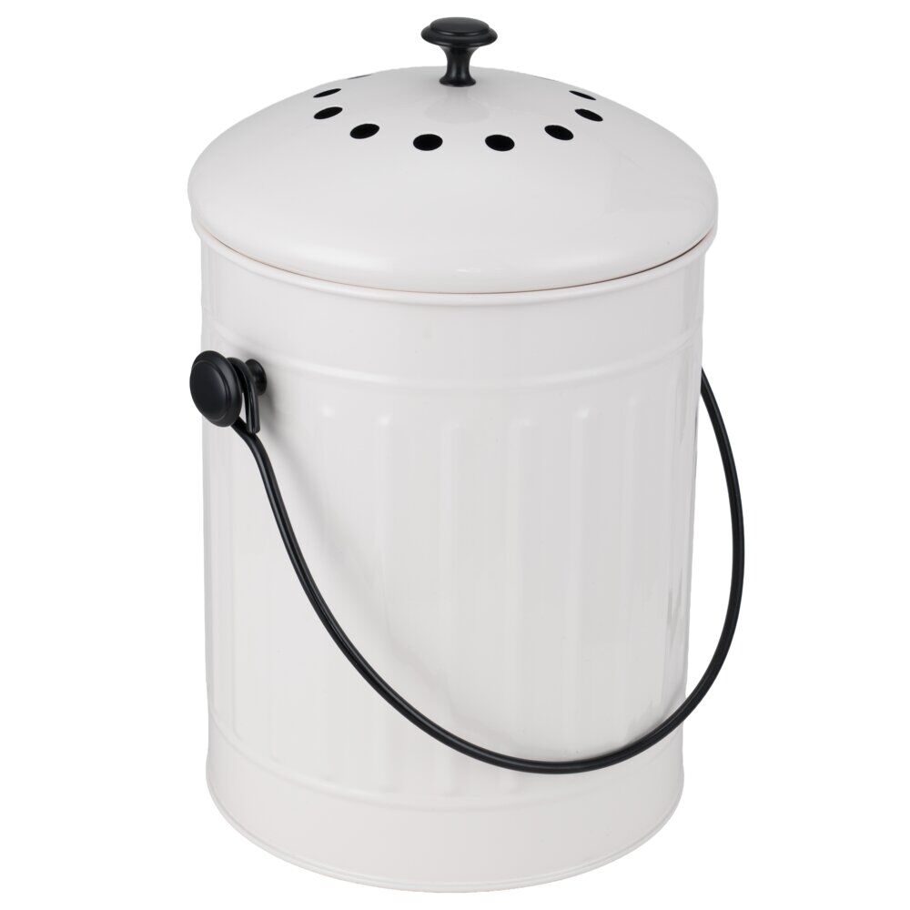 Poubelle à compost 5L avec filtre à charbon métal blanc Ø19xH22,5cm
