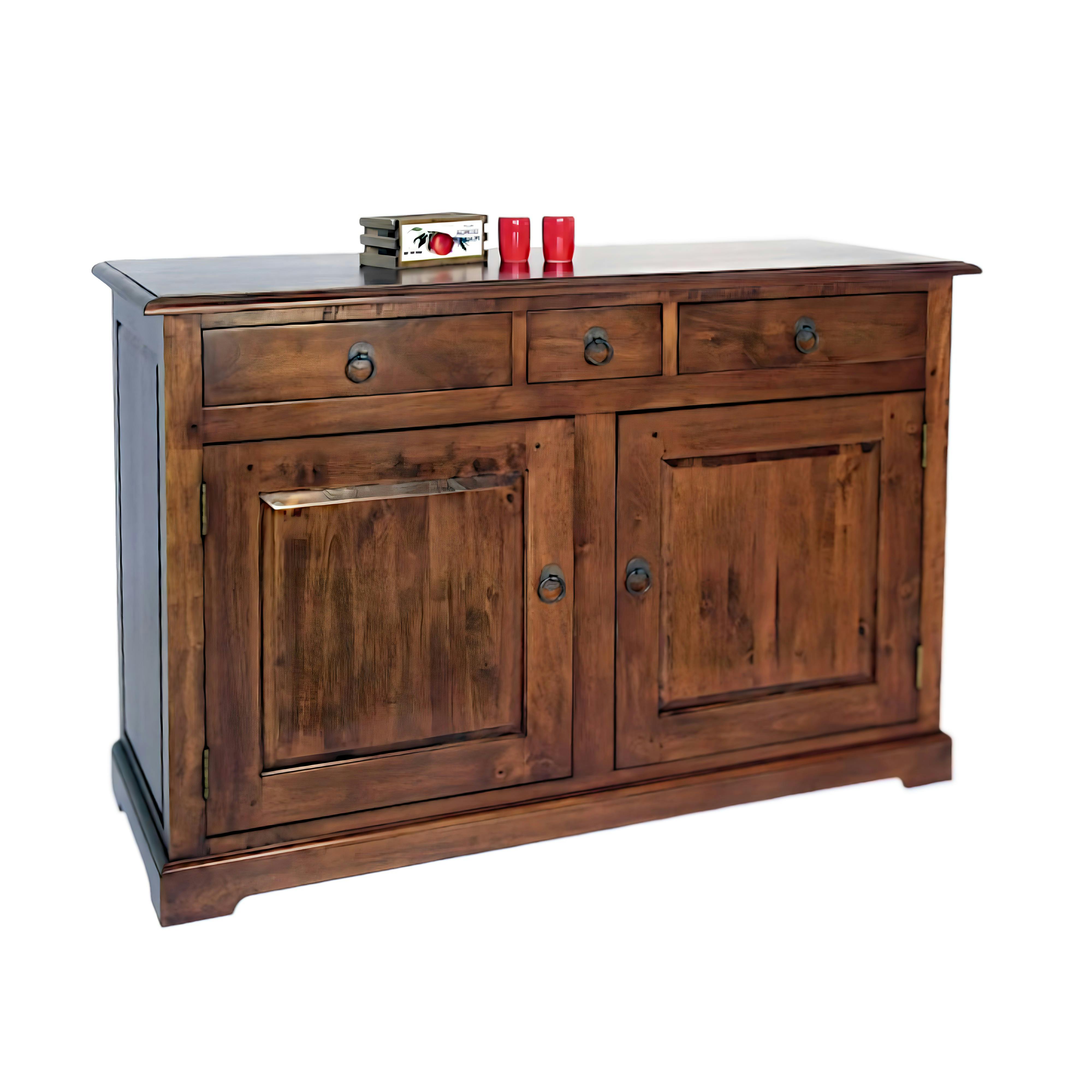 Buffet ancien 2 portes hévéa massif 120cm TRADITION