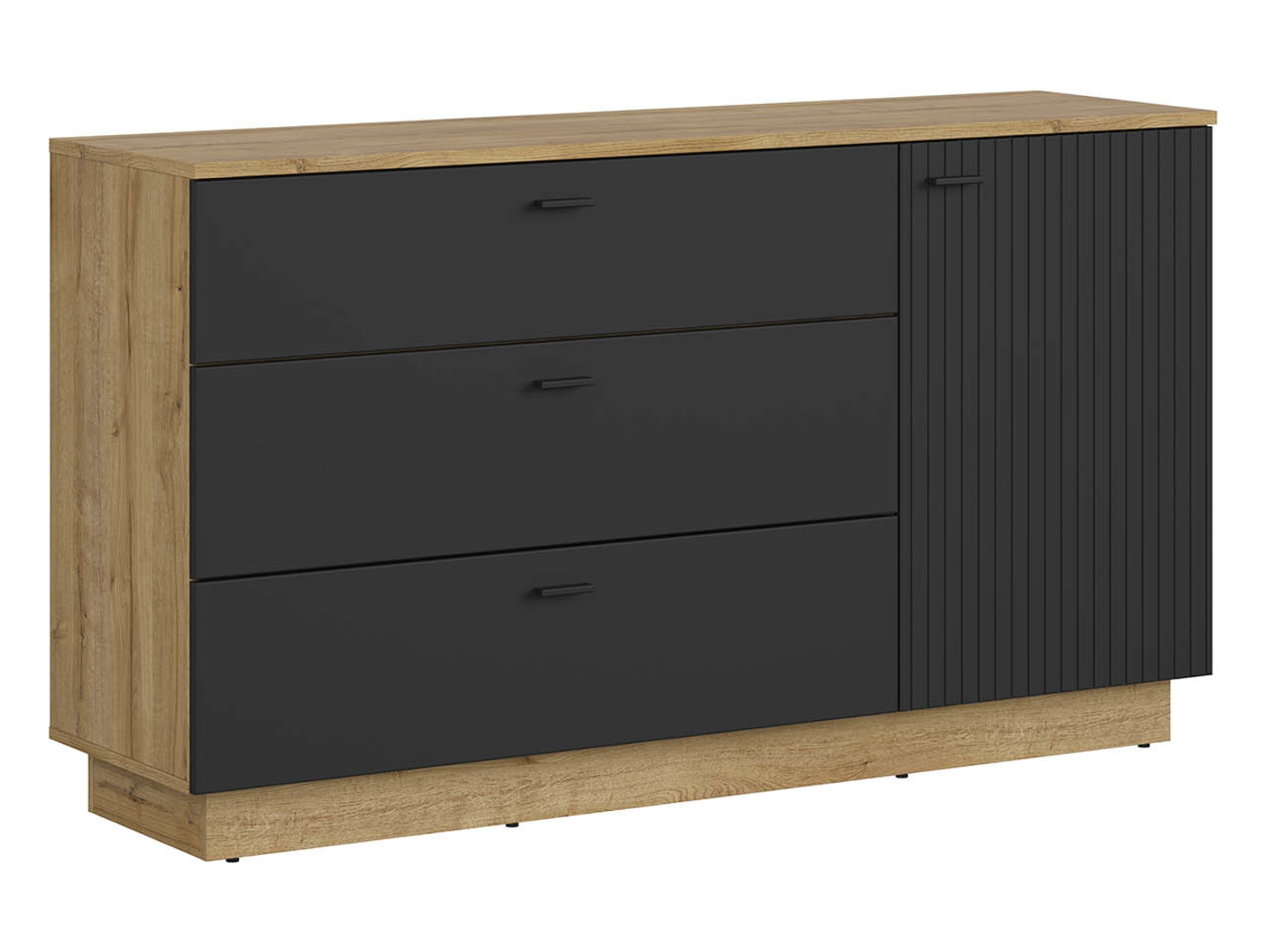 Komoda Zenda 150 cm z drzwiami i 3 szufladami dąb waterford/czarny