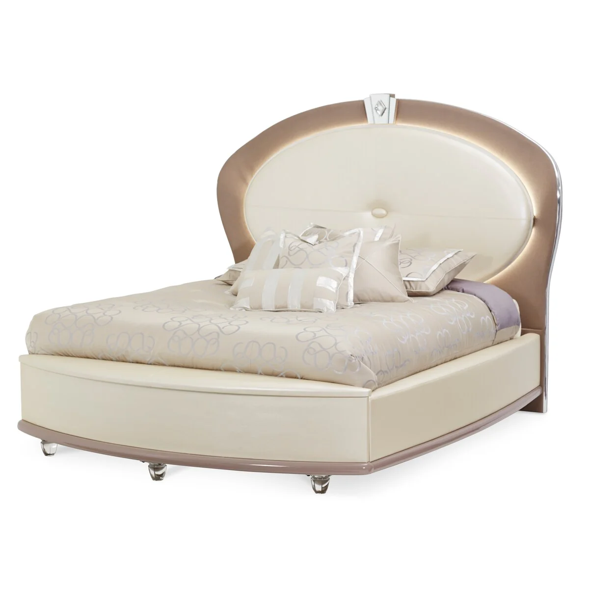 AICO Overture Creamy Pearl Upholstered Bed with Storage